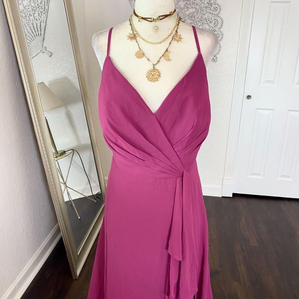 Azazie Ethereal Berry Purple Y2K Chiffon Cinched Prom Formal Dress w Scarf 16 XL - Picture 4 of 7
